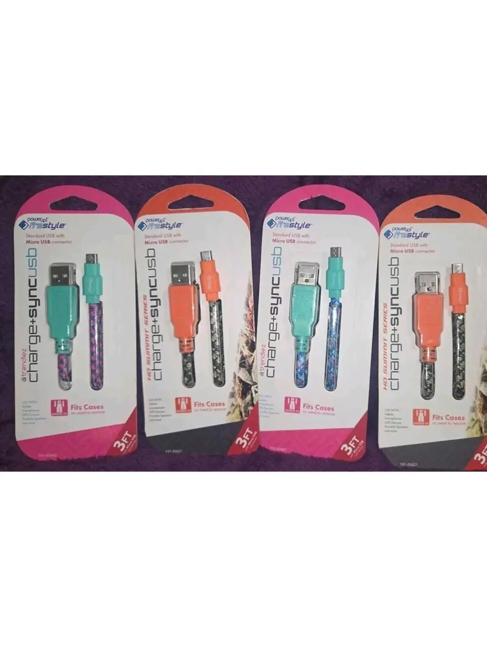 Set of 4 Trendiez Micro USB to USB Braided Charging Cables 3FT Mixed Colors NEW